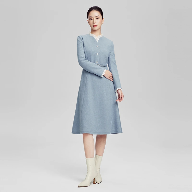 赢智尚2024冬新款天蓝绵羊毛长款连衣裙温柔浪漫显白减龄ZF03054