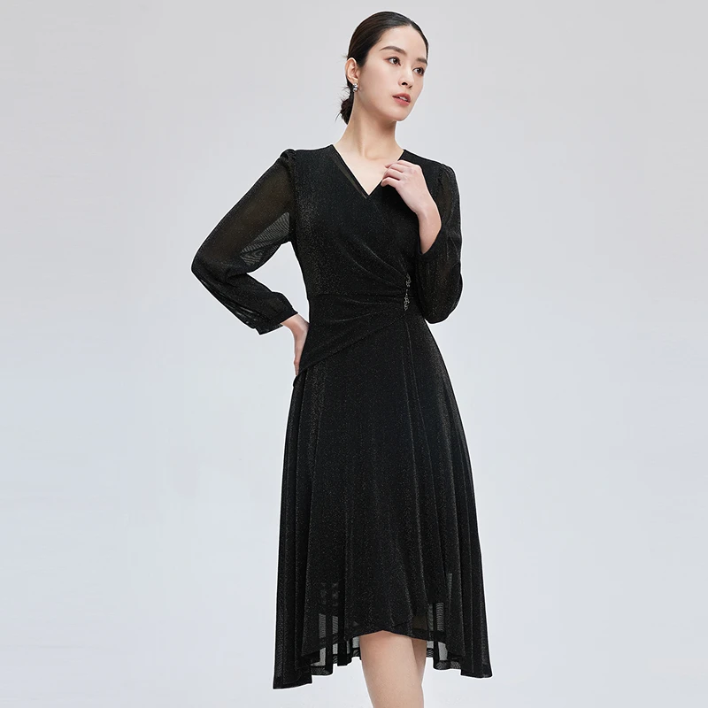 赢智尚高级黑色高弹连衣裙女高级感裙子长裙ZF02773