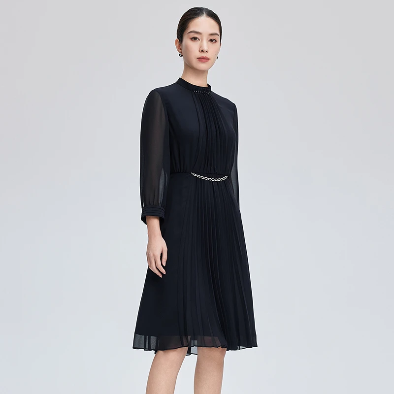 赢智尚藏蓝色连衣裙2024春女气质裙ZF02722