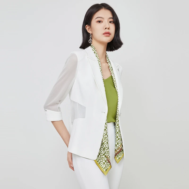 YZS赢智尚防晒UPF50+经典白异材质拼接西装ZA01390
