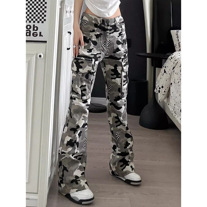 美式vibe迷彩工装裤男春秋季新款潮牌痞帅炸街宽松休闲直筒微喇裤