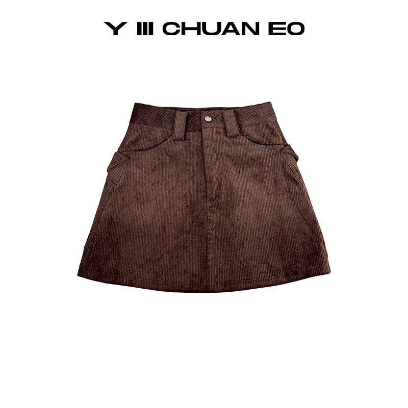 Y III CHUAN EO一川原创秋冬新款气质显瘦休闲简约灯芯绒半身裙
