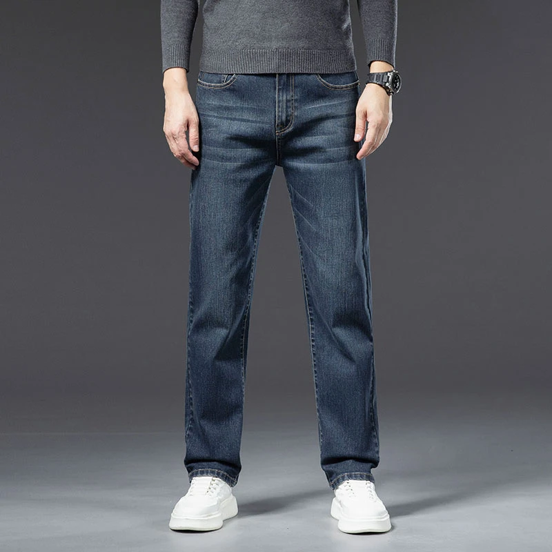 高端冬季厚款牛仔裤男士宽松直筒休闲男2025新款弹力中年长裤大码
