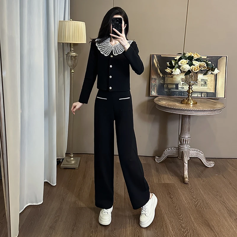 小香风高档时尚套装女秋冬新款显瘦气质减龄洋气休闲阔腿裤两件套