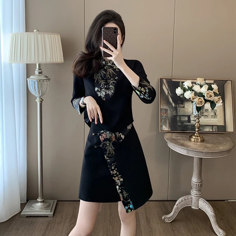 2025年新款女装中国风时尚套装裙春装显瘦气质高级感裙子两件套