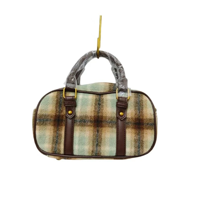 孤品  格子枕头包单肩斜挎包350绿