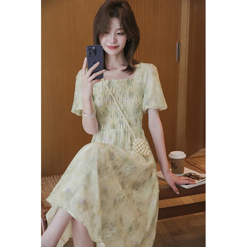 小谷粒长款碎花连衣裙裙子女气质夏季氛围感收腰百搭设计感长裙