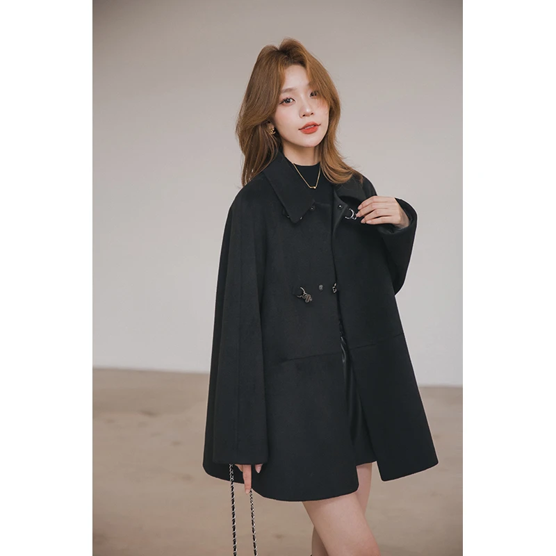 【福利日】小谷粒翻领毛呢大衣气质高级感女装秋冬斗篷式外套