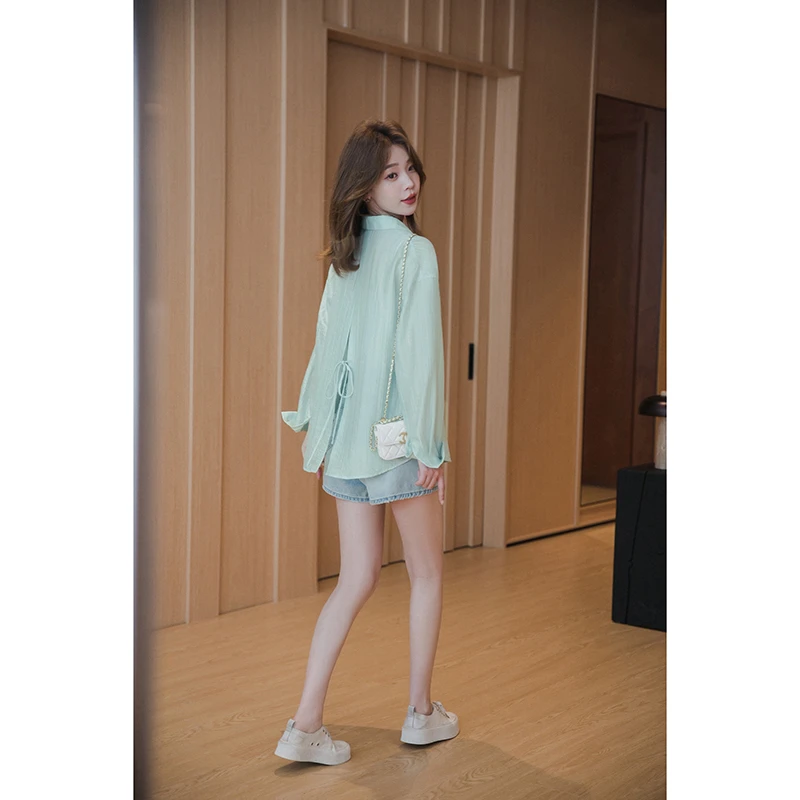 【季末折扣】小谷粒后背系带薄衬衫莱赛尔上衣