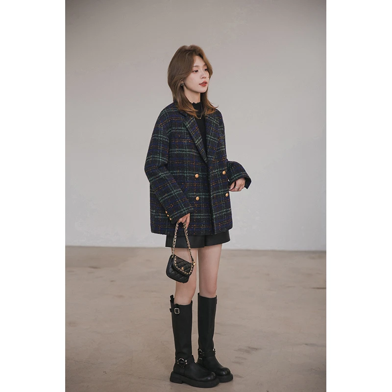 【双12大促】小谷粒毛呢西装外套女秋冬季高级感双排扣夹棉女装