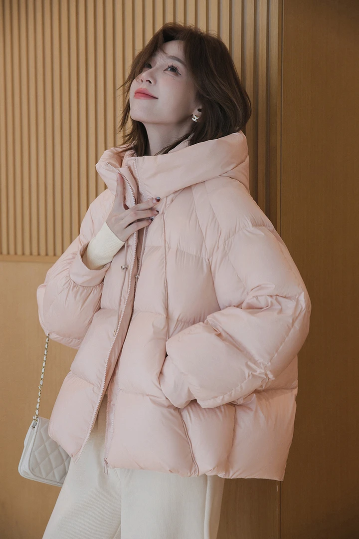 小谷粒羽绒服女秋冬「90安心羽绒」小个子抽绳连帽保暖宽松纯色外套