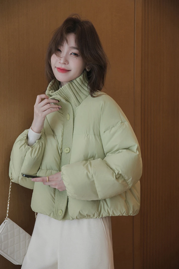 小谷粒「90安心羽绒」羽绒服女秋冬立领罗纹小个子拼接韩版保暖外套