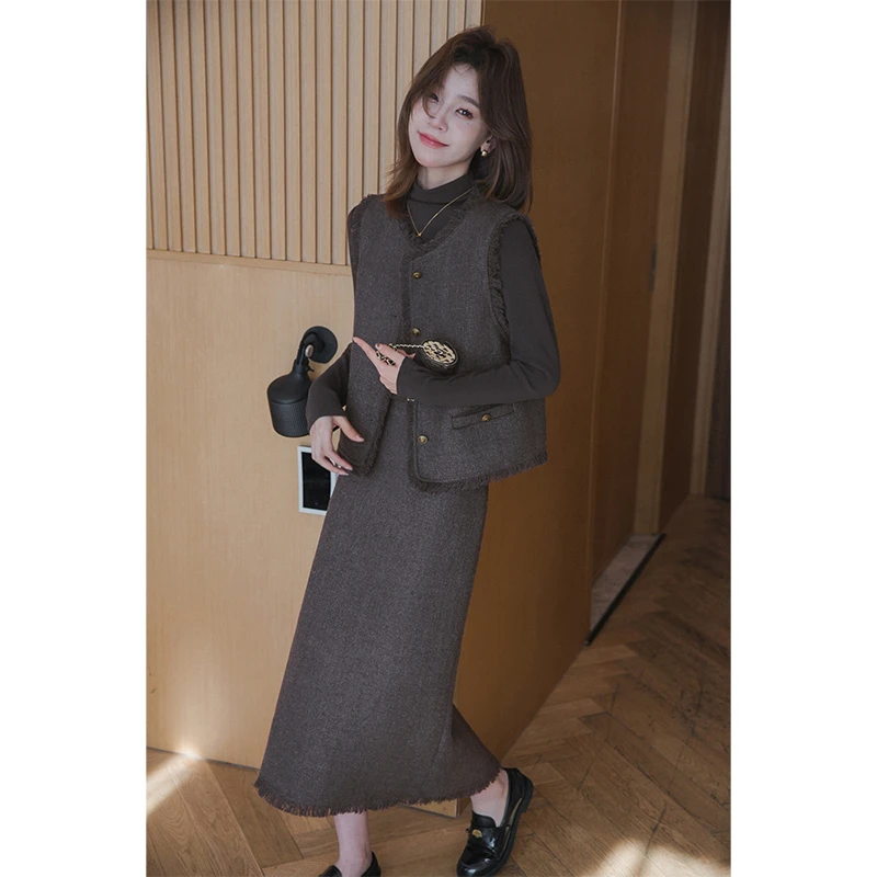 小谷粒时尚套装女小个子2025春秋新款今年流行漂亮马甲半身裙套裙