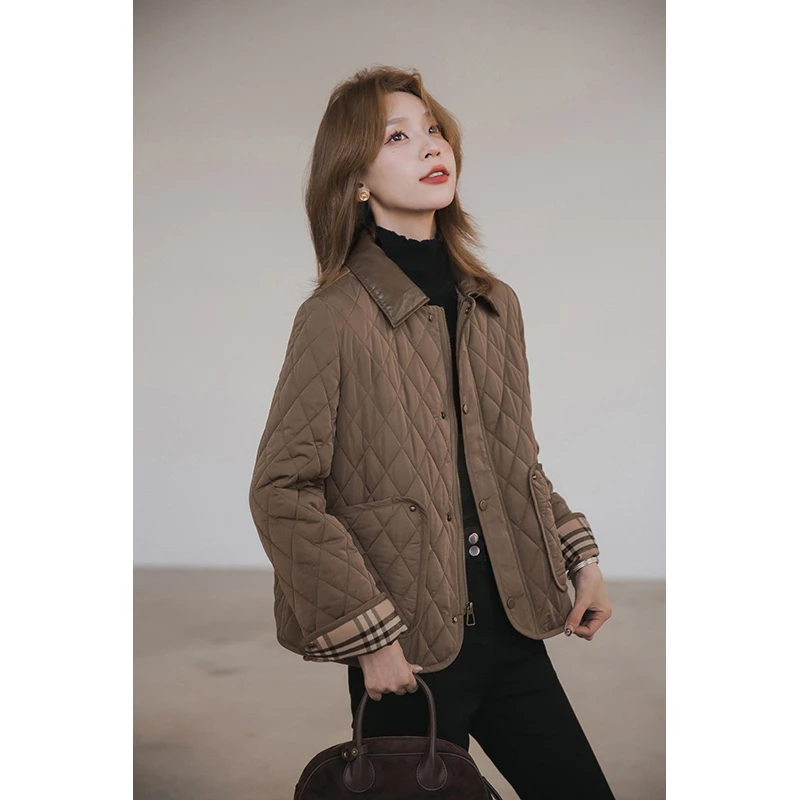 【季末折扣】小谷粒翻领菱格棉服女棉袄小个子加厚棉衣外套