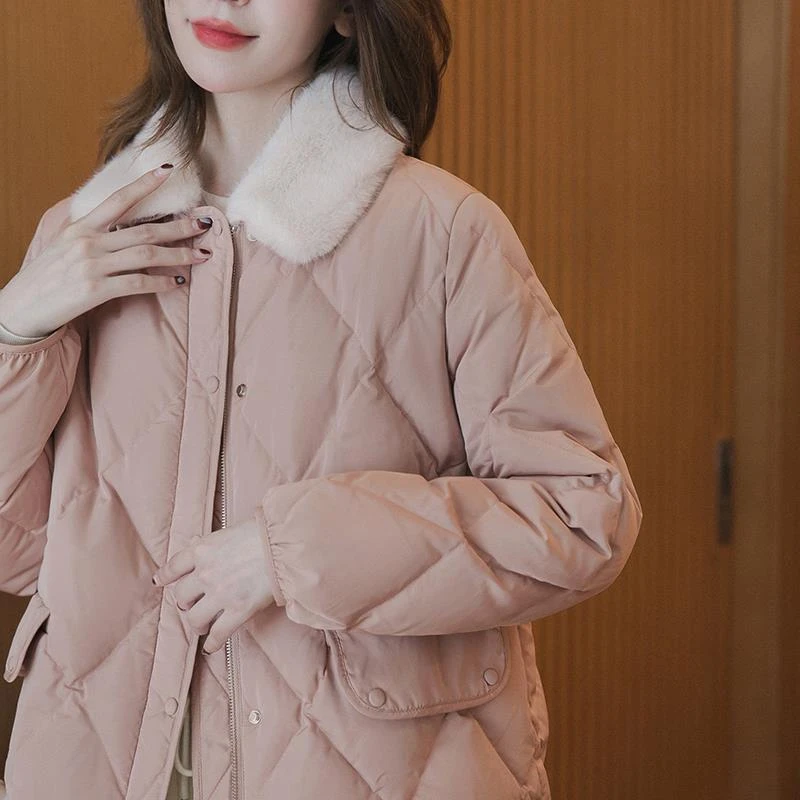 【季末折扣】小谷粒可拆卸毛领菱格羽绒服女冬宽松保暖外套