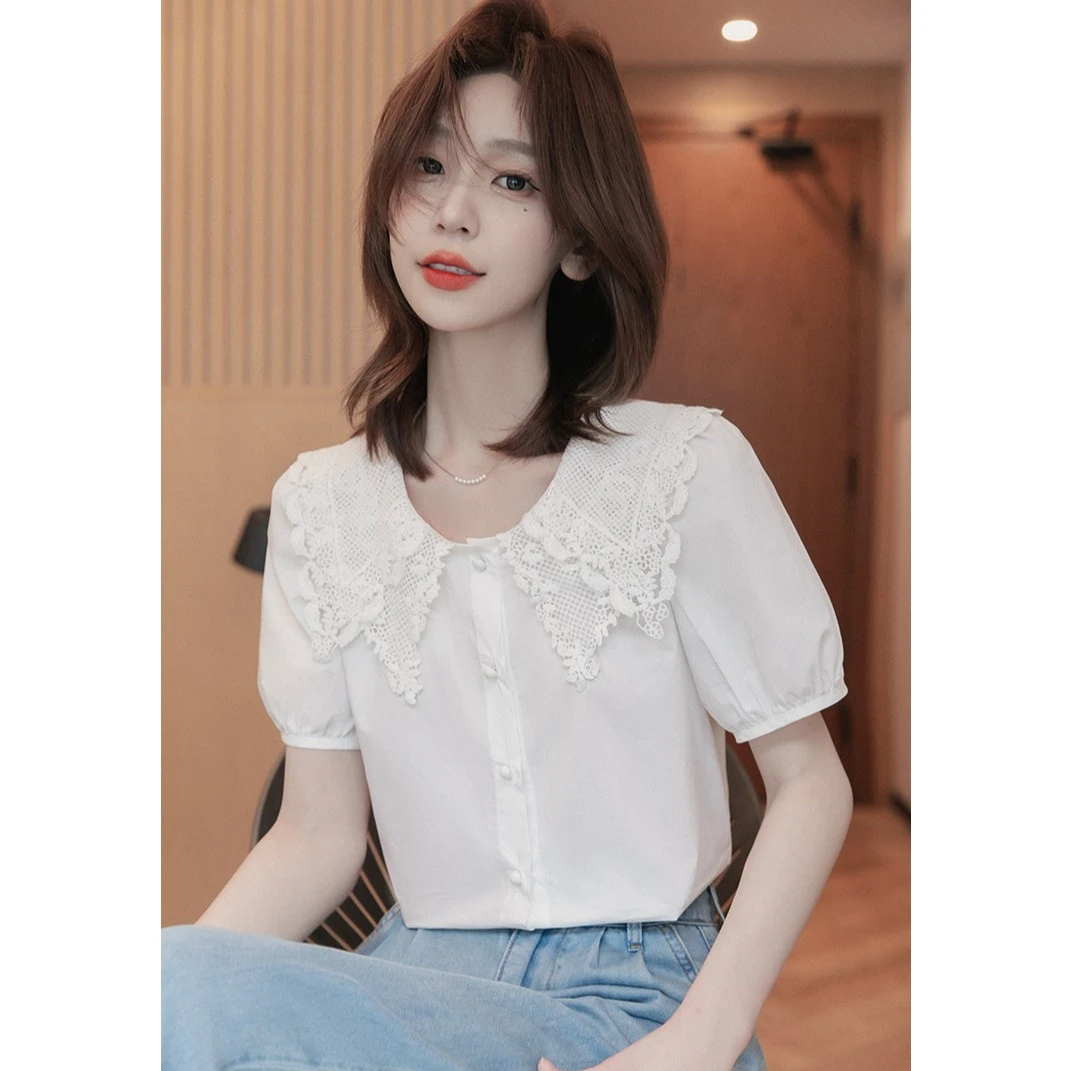 小谷粒蕾丝衬衫镂空上衣