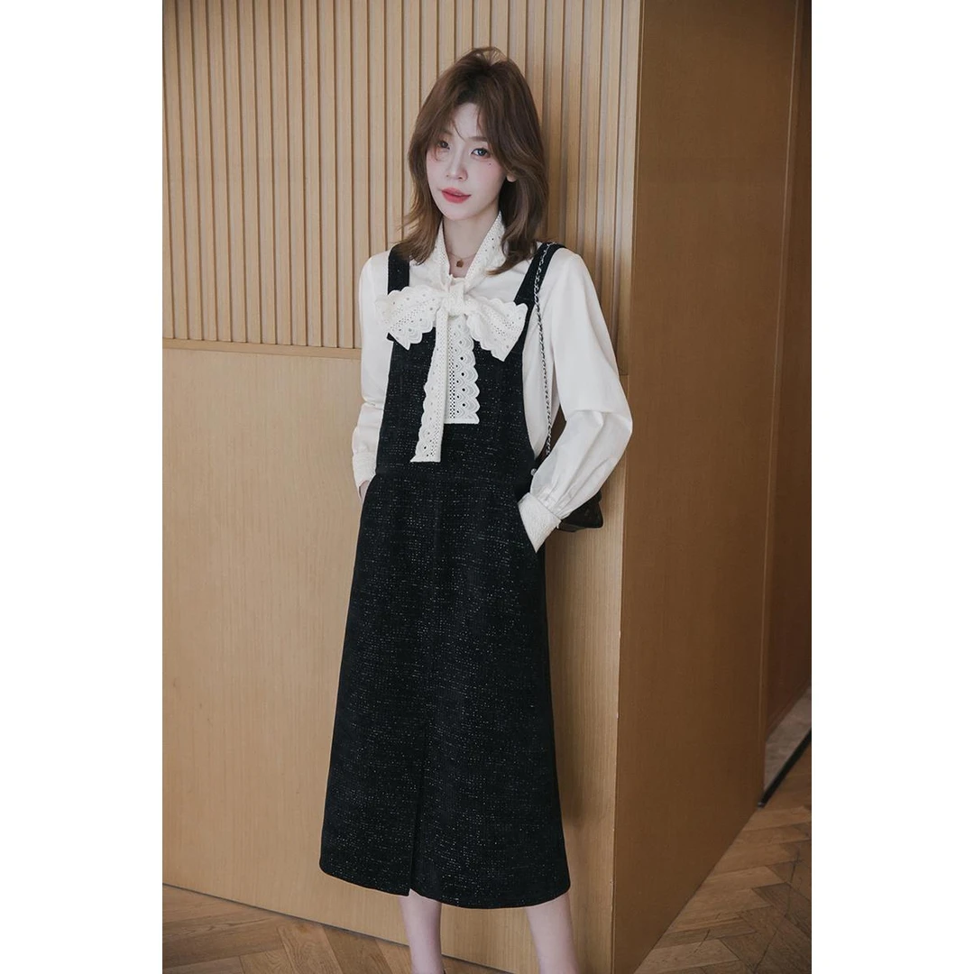 小谷粒连衣裙韩版复古显瘦宽松直筒背带裙