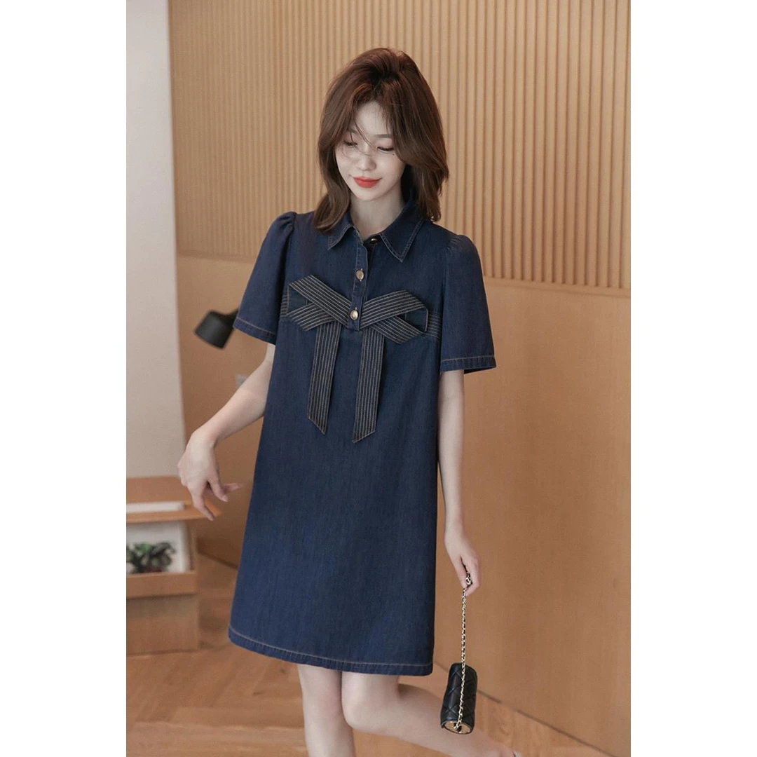 小谷粒复古牛仔连衣裙女2023夏季小个子显瘦裙子