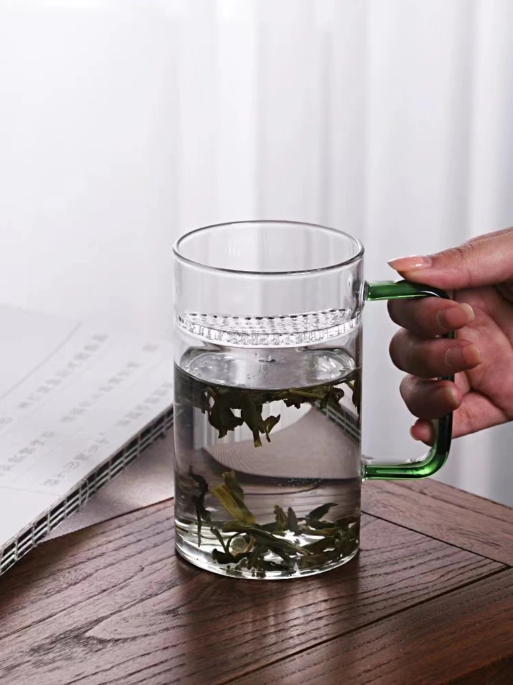 【1支纯手工月牙过滤泡茶杯450ML】纯手工透明月牙过滤片泡茶杯耐热
