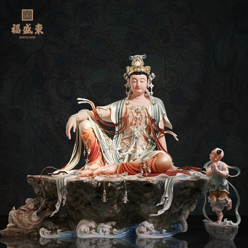 自在观世音汉白玉家用水月观世音慈航南海观世音居家摆件工艺品