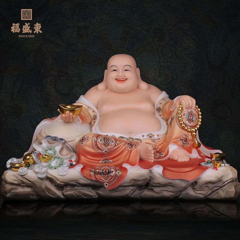大肚弥勒汉白玉宽体弥勒元宝弥勒摆件工艺品中式家用居家桌面摆件