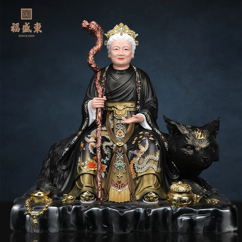 黑老太树脂铁刹山黑妈妈骑黑狐东北堂口黑老太太坐狐像家用摆件