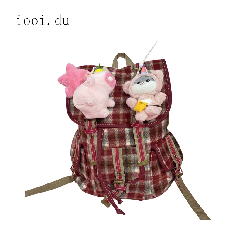 iooi.du粉红色的梦DIY爱豆红色格纹酒心浆果小草莓可爱少女双肩包