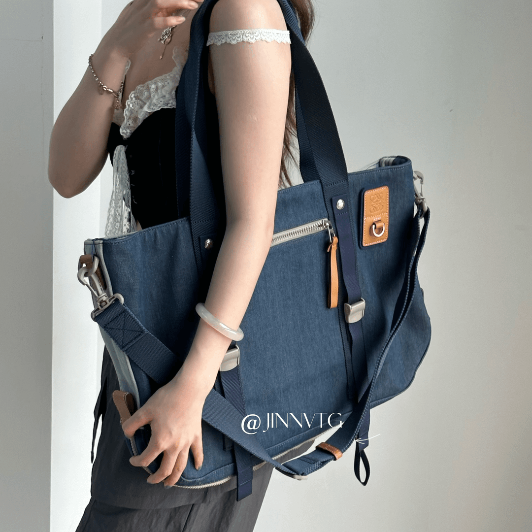 95新 LOEWE/罗意威 双面牛仔机场托特单肩斜挎包