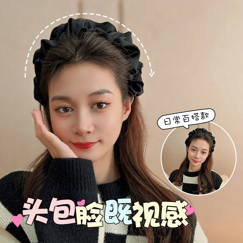 气质黑色甜美头包脸发箍高颅顶头箍大肠褶皱复古网红发卡发饰品
