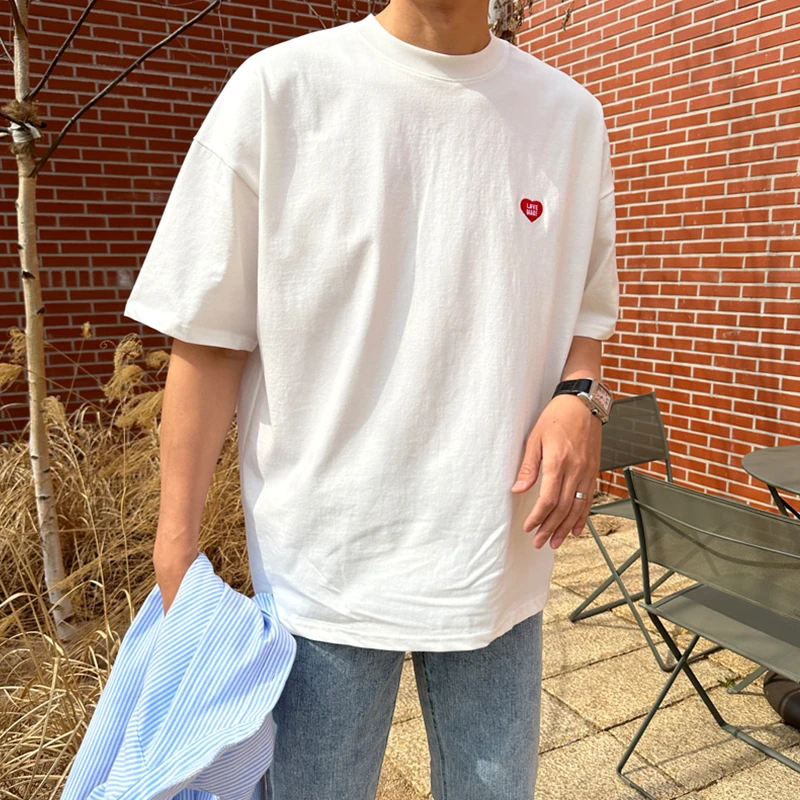 白色纯棉短袖t恤男士夏季薄款韩系痞帅简约百搭休闲宽松男款半袖