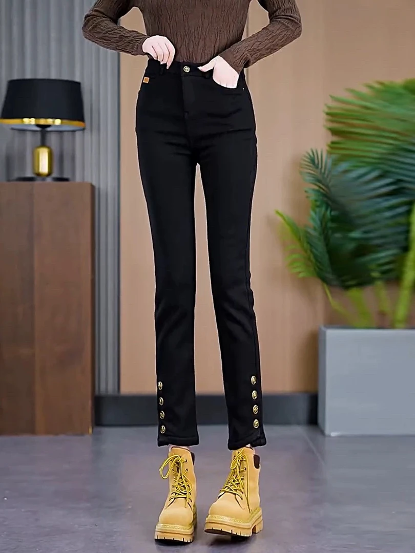 2320#新款女装时尚加绒加厚小黑裤