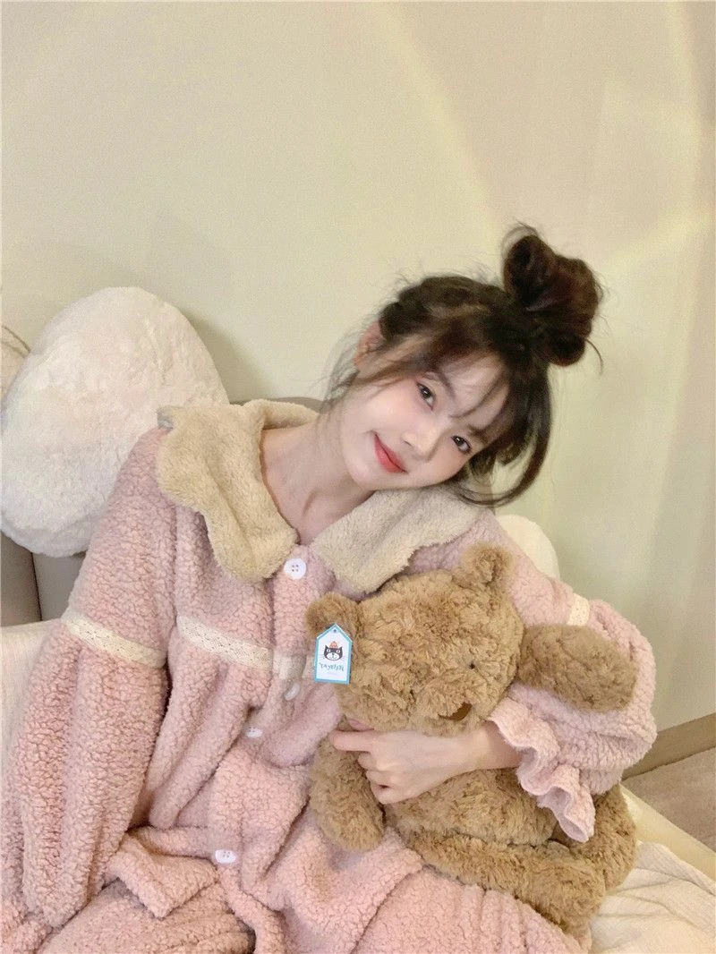 甜美少女珊瑚睡衣套装秋冬季家居服新款2023可外穿高端超厚