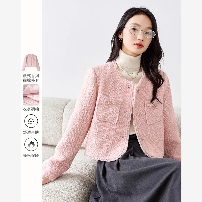 【小铃铛专属】梵希蔓夹棉加厚小香风外套女羊毛混纺短款上衣M9123