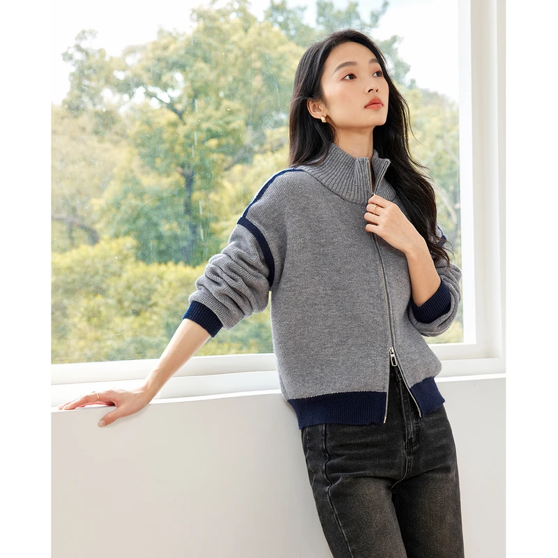 【大叔女装专属】梵希蔓立领开衫毛衣女慵懒宽松显瘦针织上衣73382