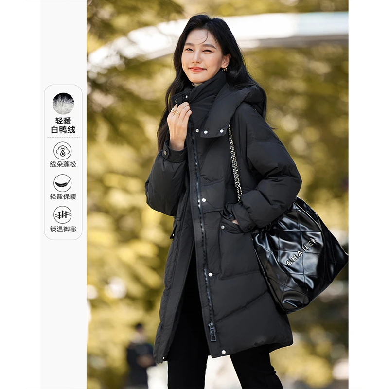 【小铃铛专属】梵希蔓舒适插肩袖连帽羽绒服中长外套50673