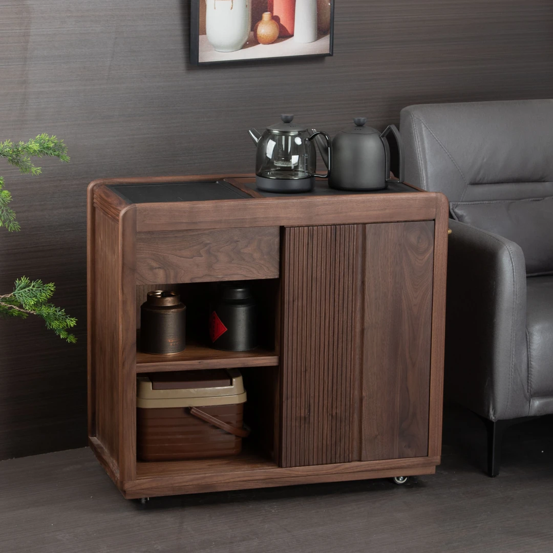 北美黑胡桃实木客厅茶叶柜移动小型茶桌边柜烧水柜置物边柜阳台桌