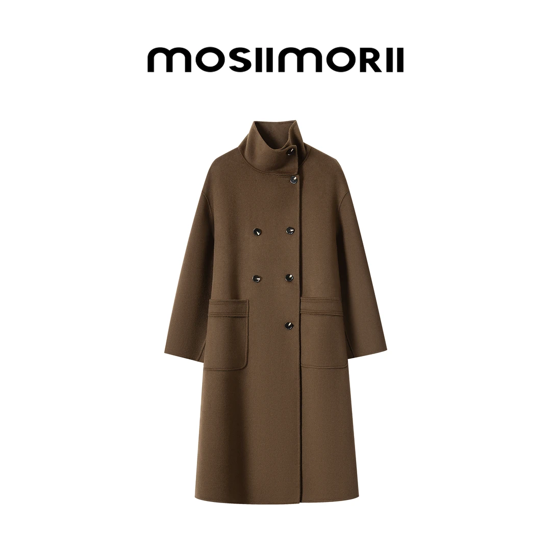 【自由序曲】100%羊毛双面呢大衣设计师中长款纯色外套女士秋冬休闲