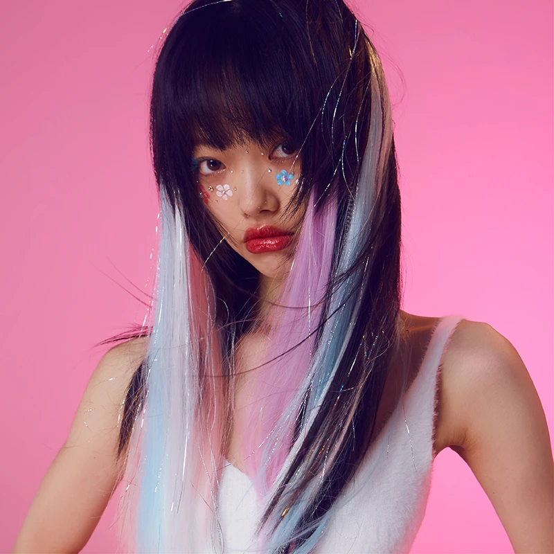 LUCYLEE小发发系列夜光挂耳染彩色挑染高温丝自然夜店蹦迪假发片