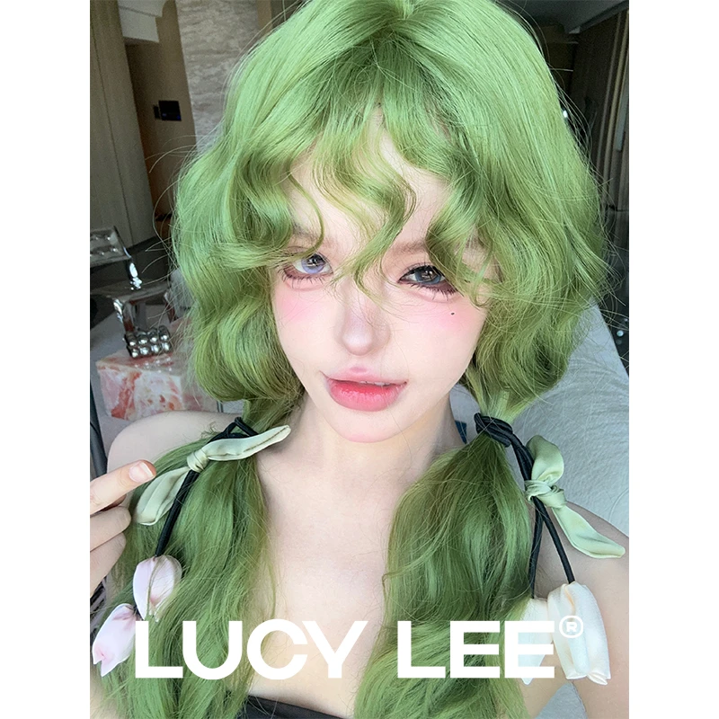 LUCY LEE【免修剪-牛油果】宋十八亿精修刘海羊毛卷绿色假发推荐