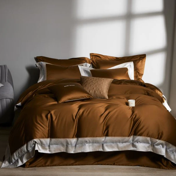 玛洛驰100S色织边条大提花匹马棉宽边拼角床上四件套全棉床单款