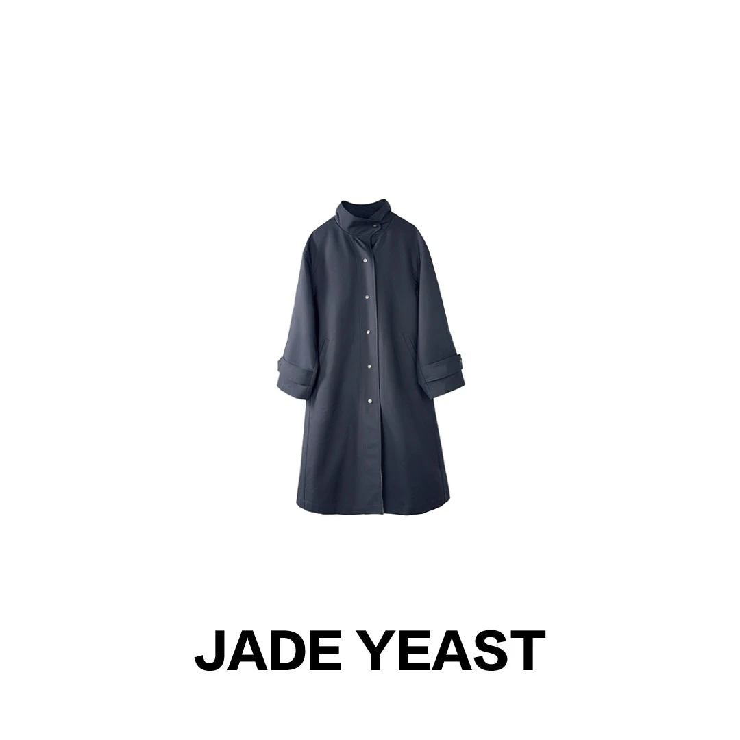 JADE YEAST|【日本进口棉】藏青立领挺括飘带中长款风衣-05204