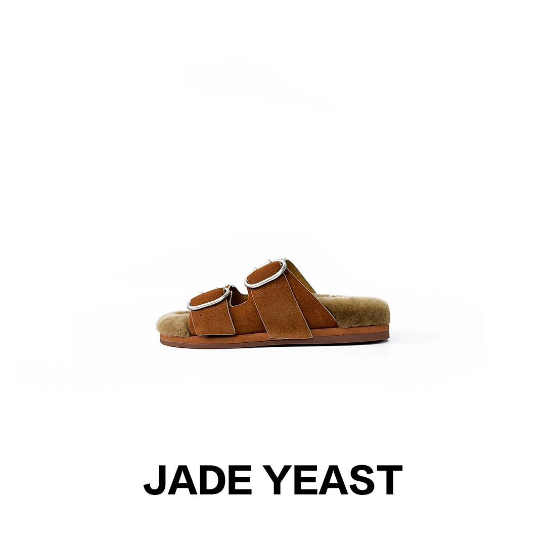 JADE YEAST|勃肯牛皮羊毛拖鞋-7919