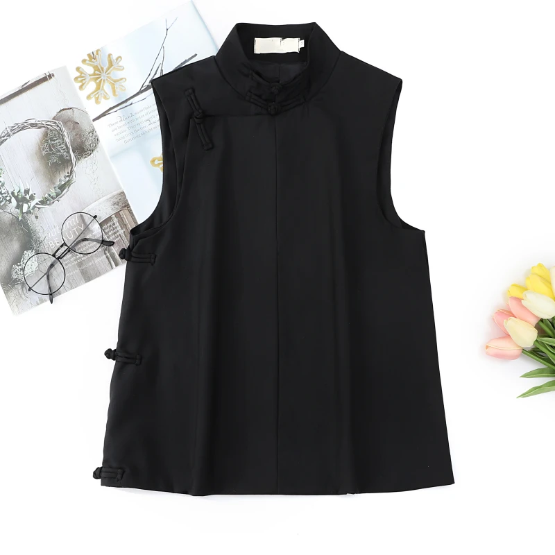 复古中式改良无袖马夹女春秋中国风立领手工盘扣百搭外穿马甲上衣