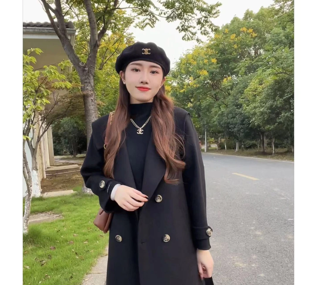 8803小个子海军领时尚双面绵羊毛大衣复古秋冬气质双面羊毛大衣