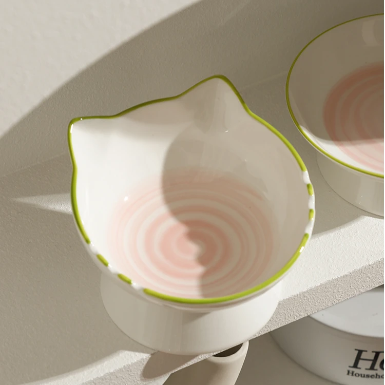 猫碗陶瓷猫食盆猫咪饭碗斜口狗碗喝水碗保护颈椎防打翻碗宠物用品