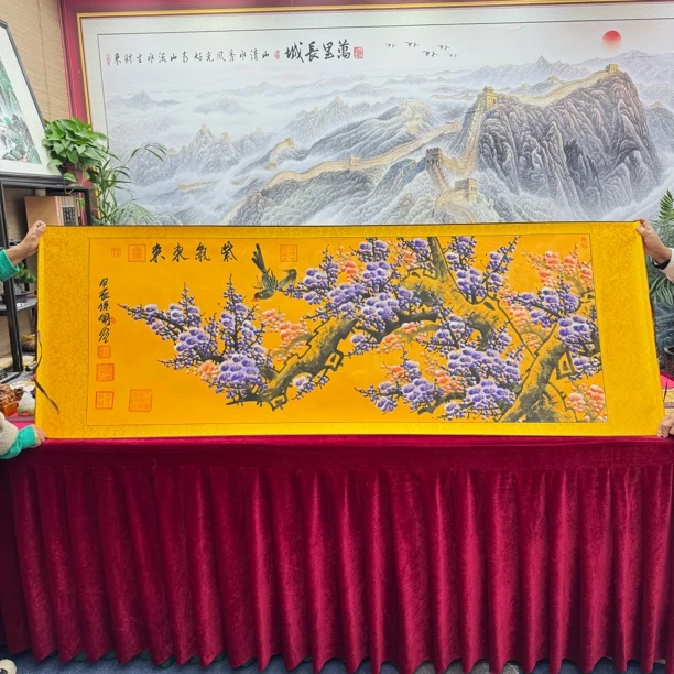 汪保国-紫气东来龙头梅-梅开五福-梅花画-卷轴画梅