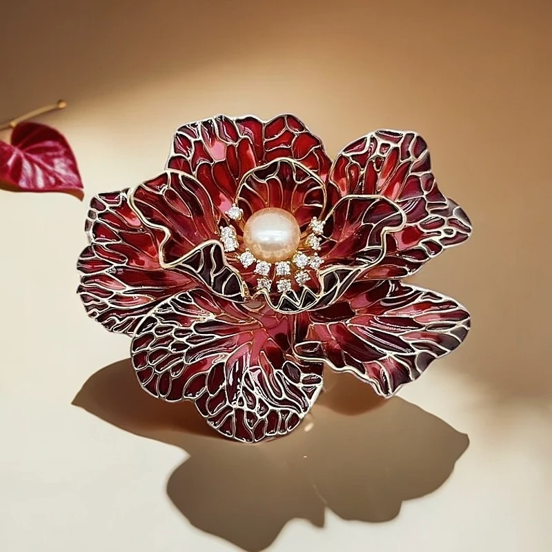 铜合成锆石胸针 大气牡丹花胸针高档女精致国潮新中式胸花旗袍扣