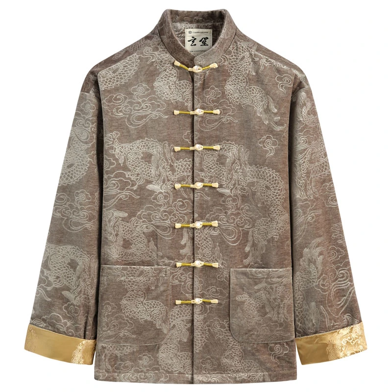冬季唐装中国风男款复古改良龙纹印花外套新国风外套男