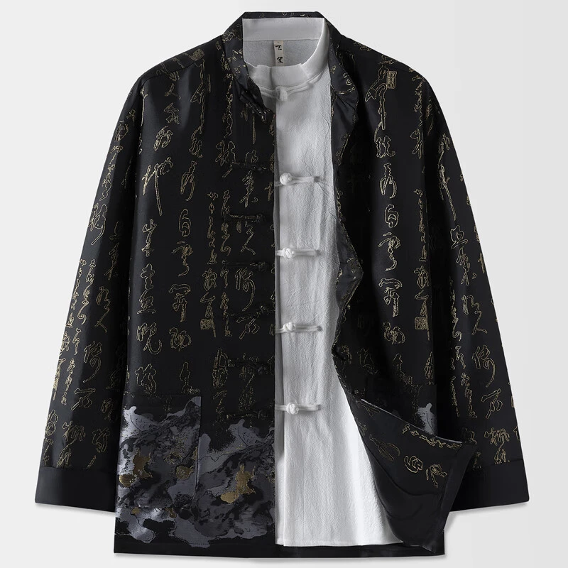 玄笙唐装男秋季中国风男装复古中式改良盘扣立体烫金提花外套男国