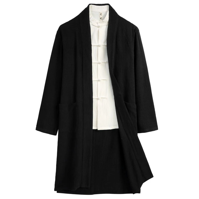 秋冬季男士中国风唐装休闲外套中式复古改良中年男装中长款风衣男